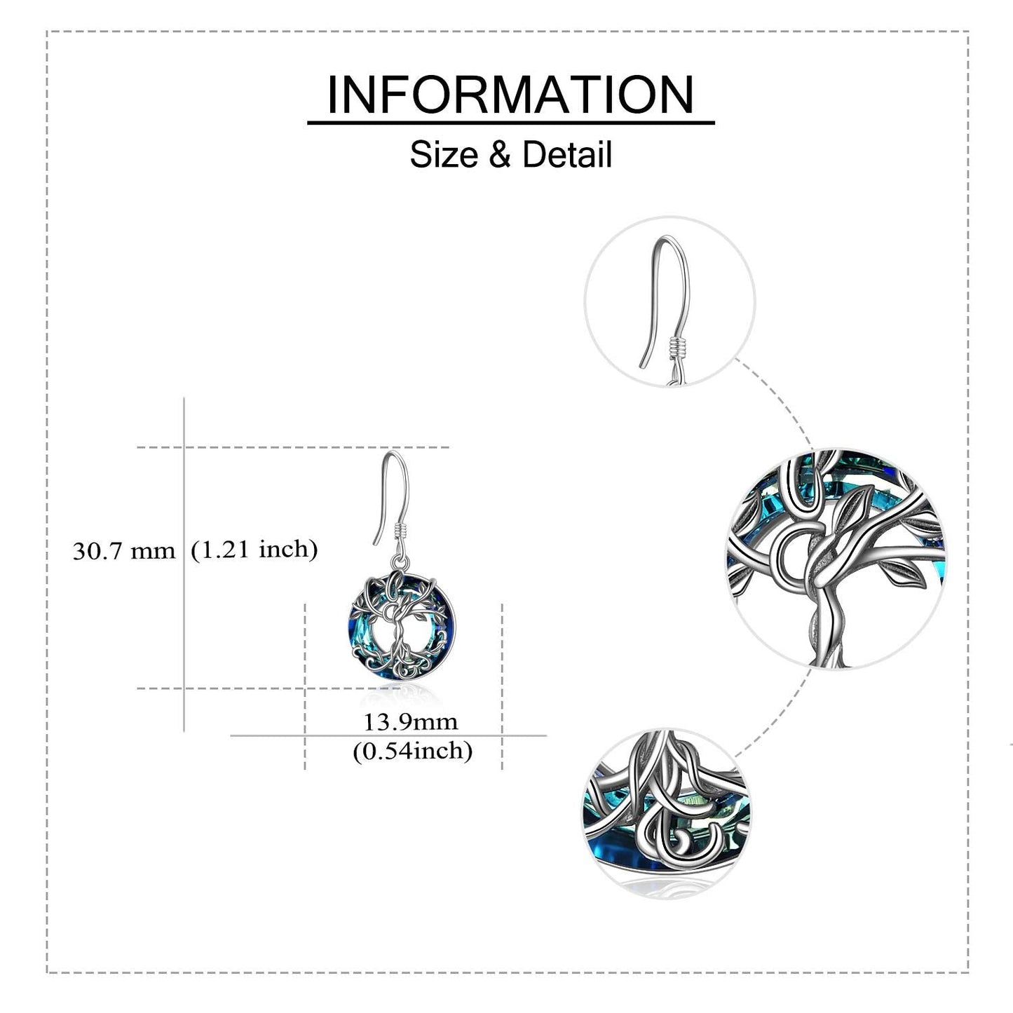 ONEFINITY Tree of Life Earrings 925 Sterling Silver Tree of Life Crystal Dangle Drop Earrings for Women Jewelry