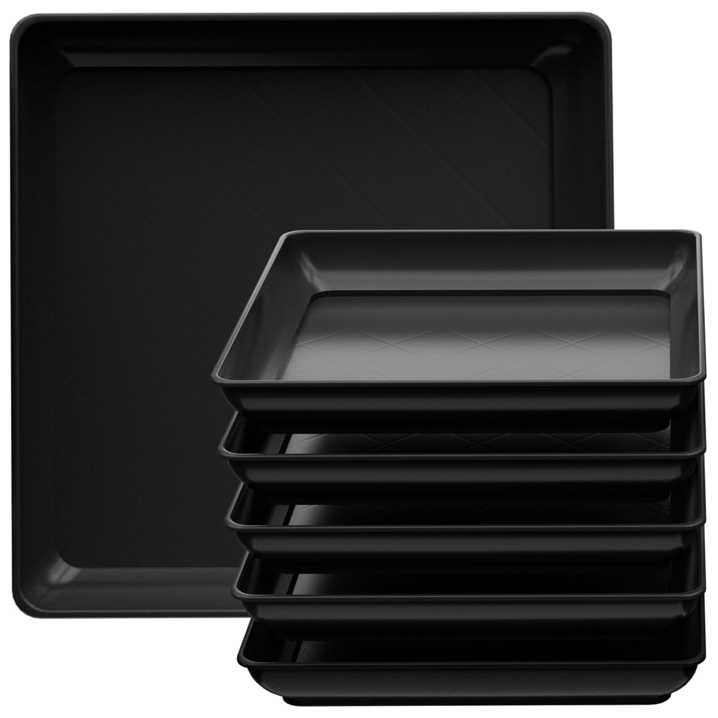 Tectsia Square Plant Saucer 8 Inch 5 Pack, Planter Trays for Flower Pots, Plant Water Catcher Drip Dishes, Plastic Bottom Watering Plates Indoors and Outdoors - Black