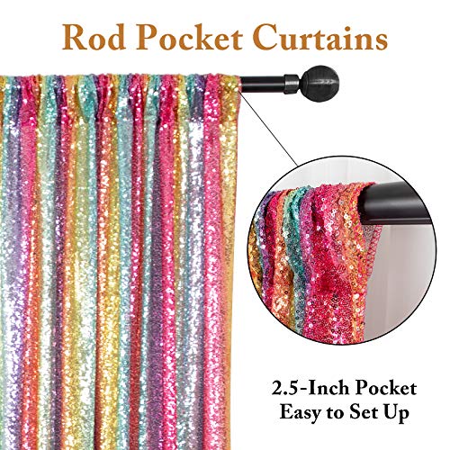 ShinyBeauty 5x7 FT Rainbow Sequin Backdrop | Rod Pocket Hanging Photo Booth Background for Birthdays, Baby Showers, Weddings - color: Rainbow, size: 5FTx7FT