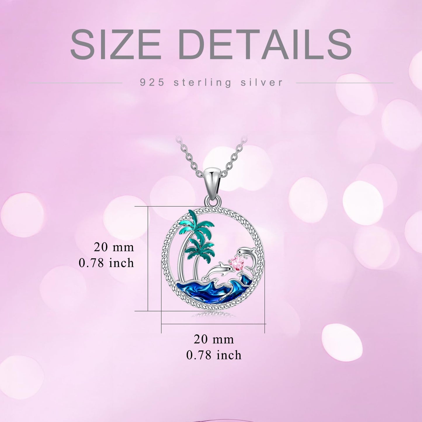 PROESS Dolphin Necklace Sterling Silver October Birthstone Necklace Palm Tree Beach Jewelry Ocean Animal Gifts for Women
