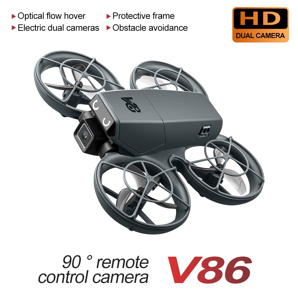 Mini Remote-Control Drone With Camera, A Quadcopter Featuring a Full-Guard Propeller Design to Reduce Collision Risks, With Cool LED “Eye” Lights and Flashing Tail Lights. Obstacle Avoidance, Optical Flow Positioning, 90° Adjustable Camera, Altitude Hold,