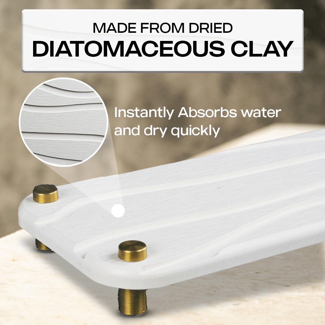 2-Piece Water Absorbing Stone Tray Set – Fast-Dry Diatomite Soap Trays for Bathroom & Kitchen Sink, Gold Finish