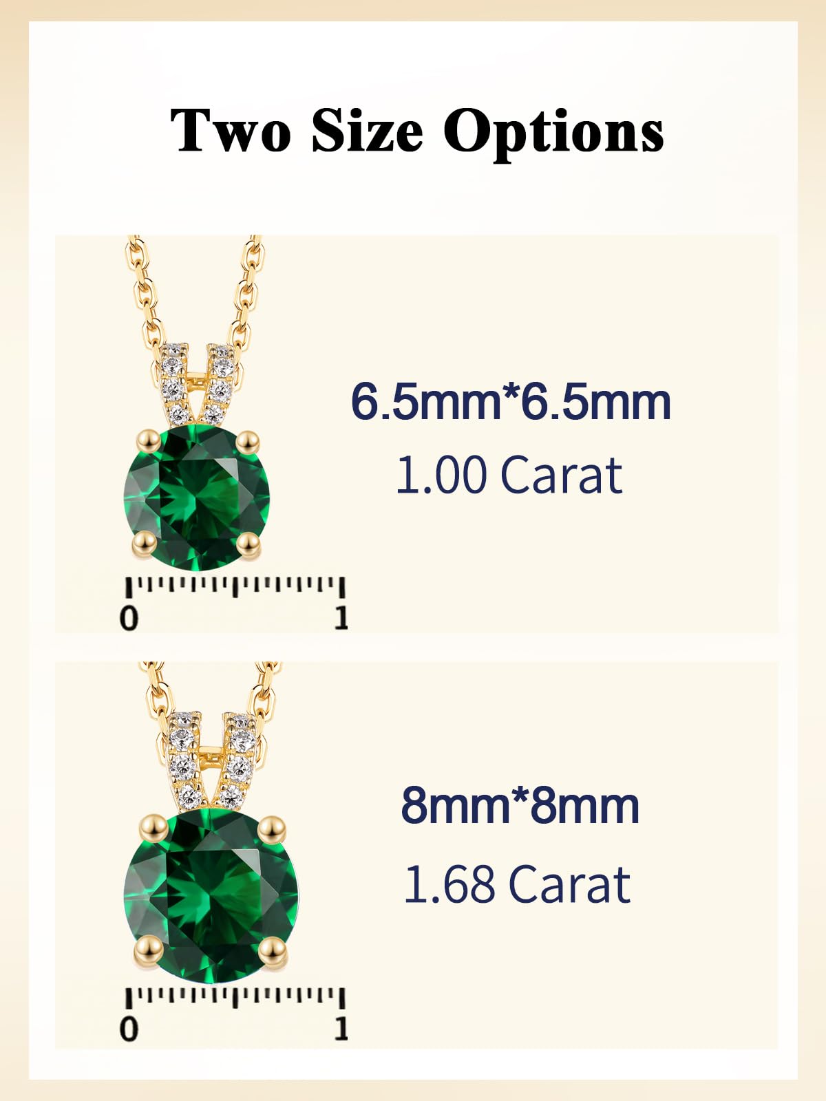 CYW Green Emerald Small Gold Round Necklace for Women 925 Sterling Silver Solitaire Pendant