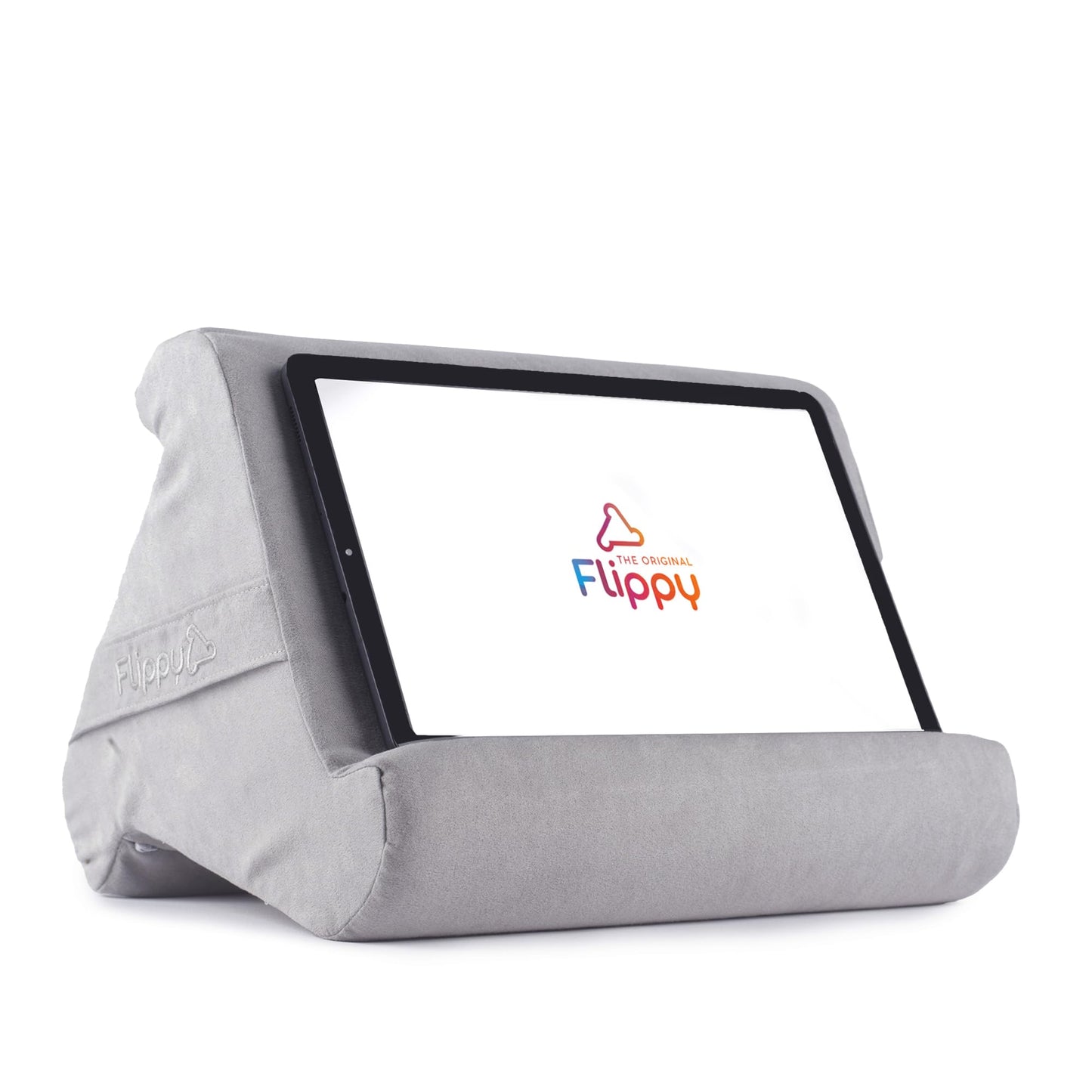 Flippy Original Tablet Pillow Stand & iPad Holder, Gift for Book Lovers & Readers, Multi-Angle Stand with Storage for Lap, Desk & Bed, Compatible with Kindle, Fire, iPad & Samsung, Greyster