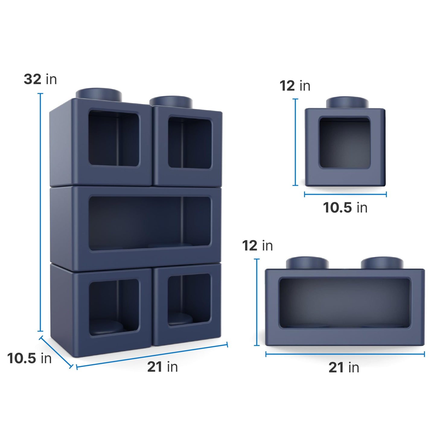 Step2 Contemporary Builders Stackable Storage Cubes, Modular Building Block Kids Toy Organizer Set, 5-Piece, Open-Front, Blue