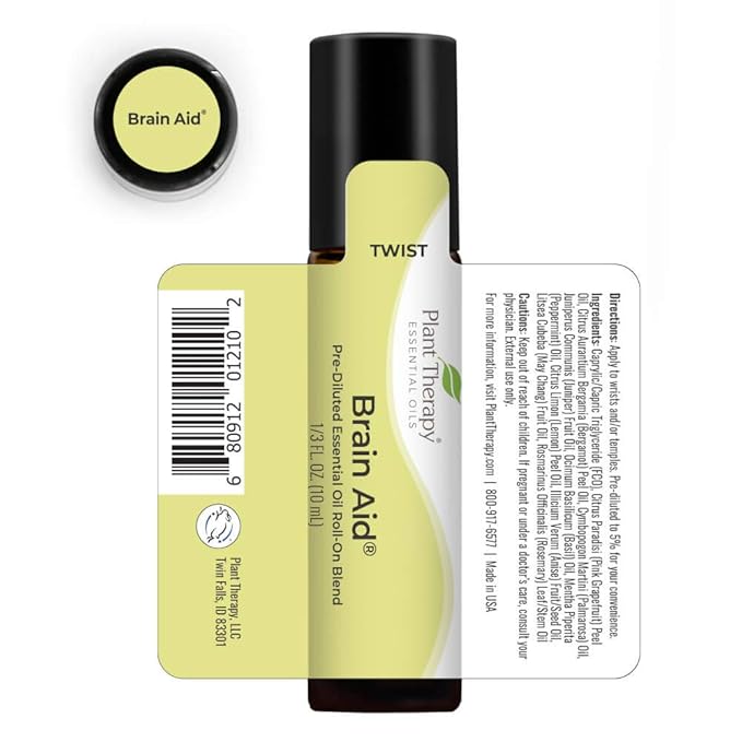Plant Therapy Brain Aid Essential Oil Blend for Focus & Attention 100% Pure, Pre-Diluted, Natural Aromatherapy, Therapeutic Grade 10 mL (1/3 oz)