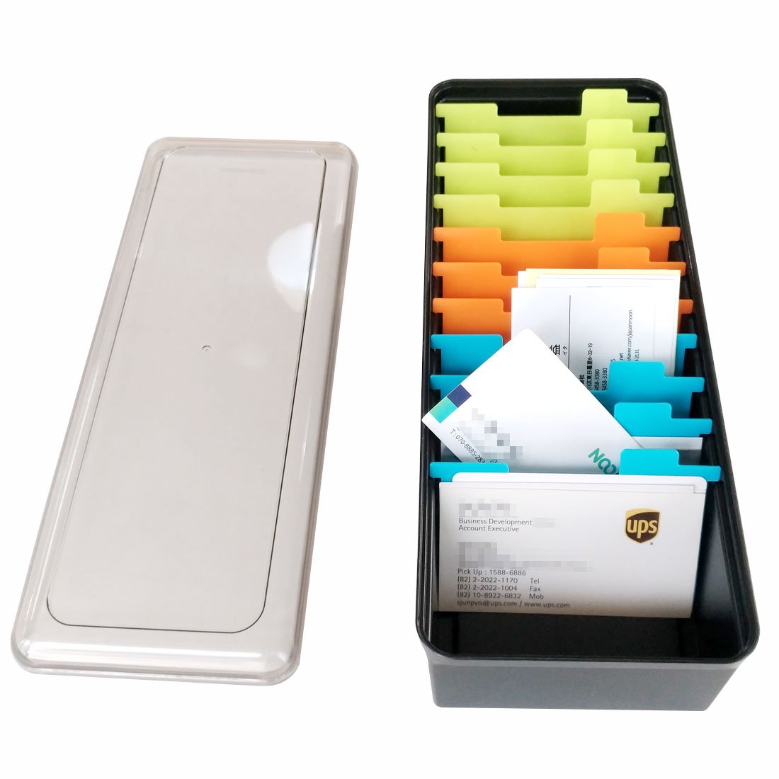 Business Card Organizer: 500 Card Storage Box with 11 Dividers