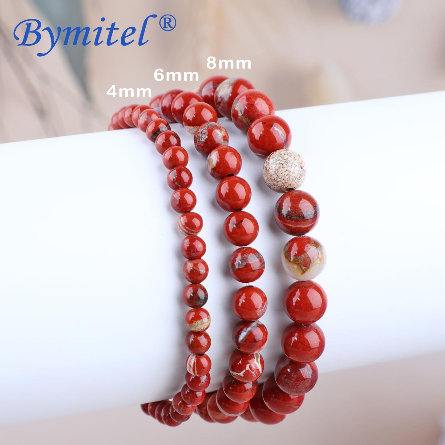 Bymitel 8mm Red Jasper - Handmade Reiki Gemstone Stretch Bracelet, Natural Beauty & Spiritual Essence, Crystal Healing for Unisex Adults