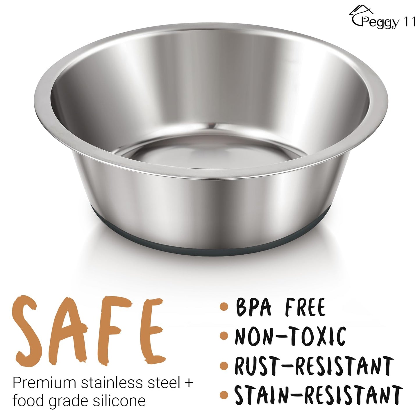 PEGGY11 Deep Stainless Steel Anti-Slip Dog Bowls - 2-Pack, 3 Cups