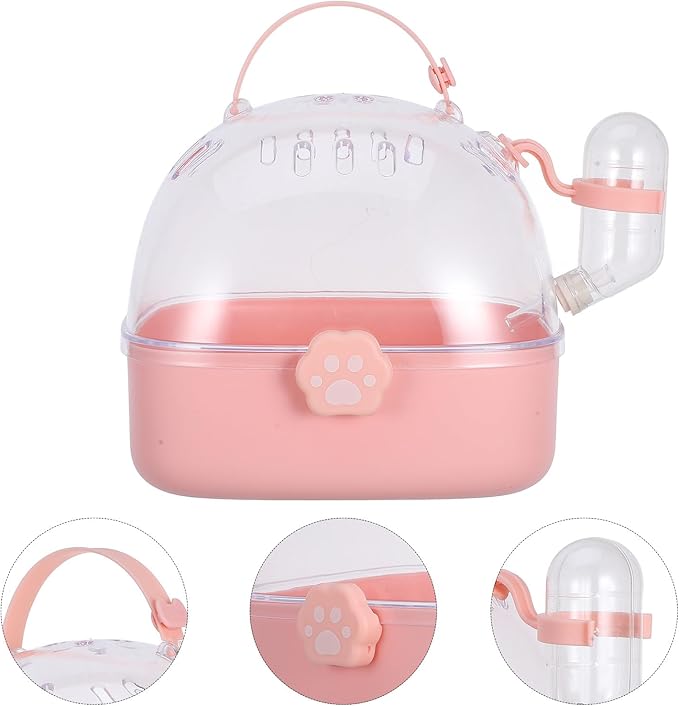 Toddmomy Small Pet Carrier Cage with Water Bottle Portable Hamster Travel Cage for Outdoor Use Pink Small Animal Carrier for Rabbits, Gerbils, and Birds