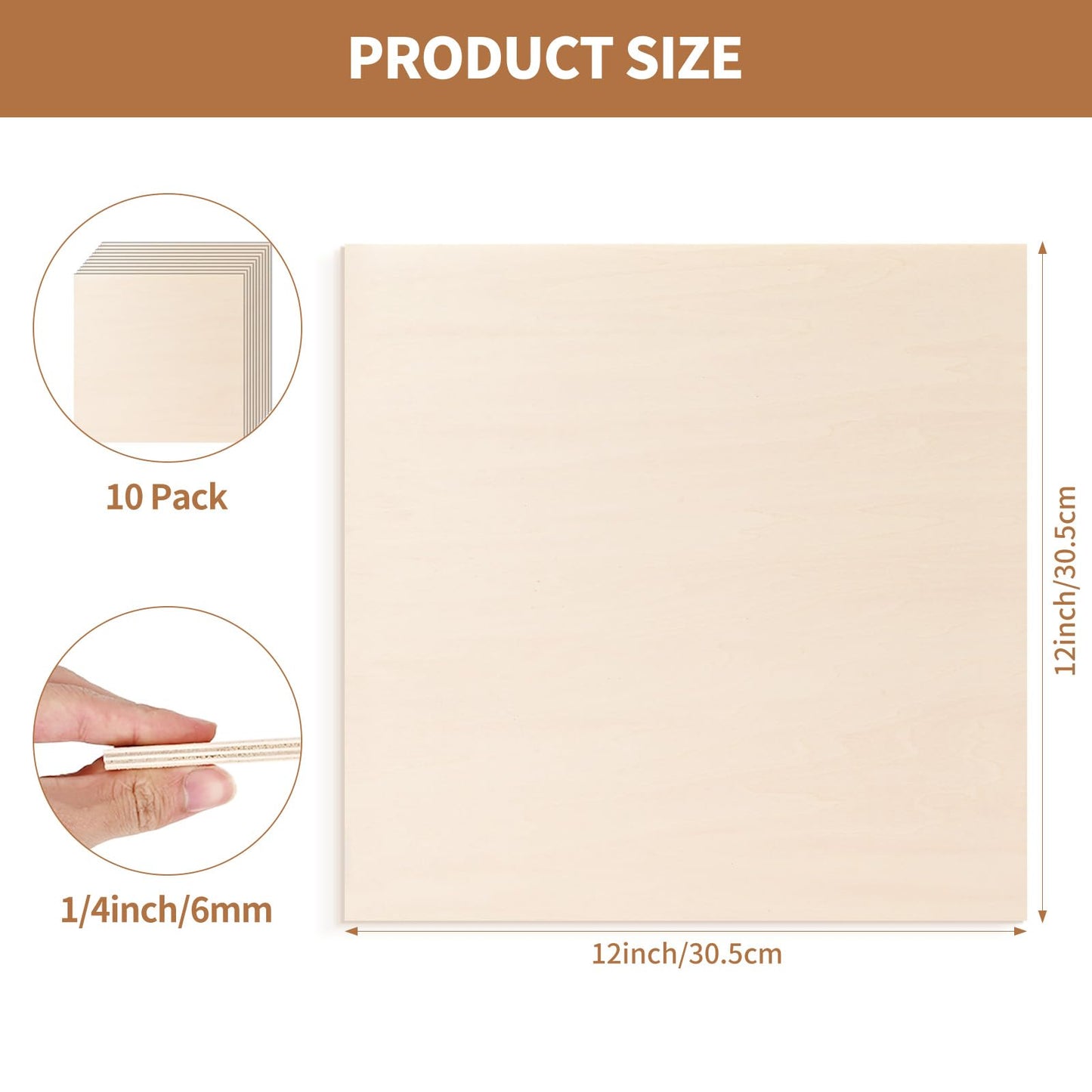 10 Pack-12x12'' Basswood Sheets 1/4 for Crafts Inch 6mm Unfinished Basswood Sheets.Plywood Sheets Used for DIY Projects, Laser Engraving, Wood Burning, Staining, Model Making & More