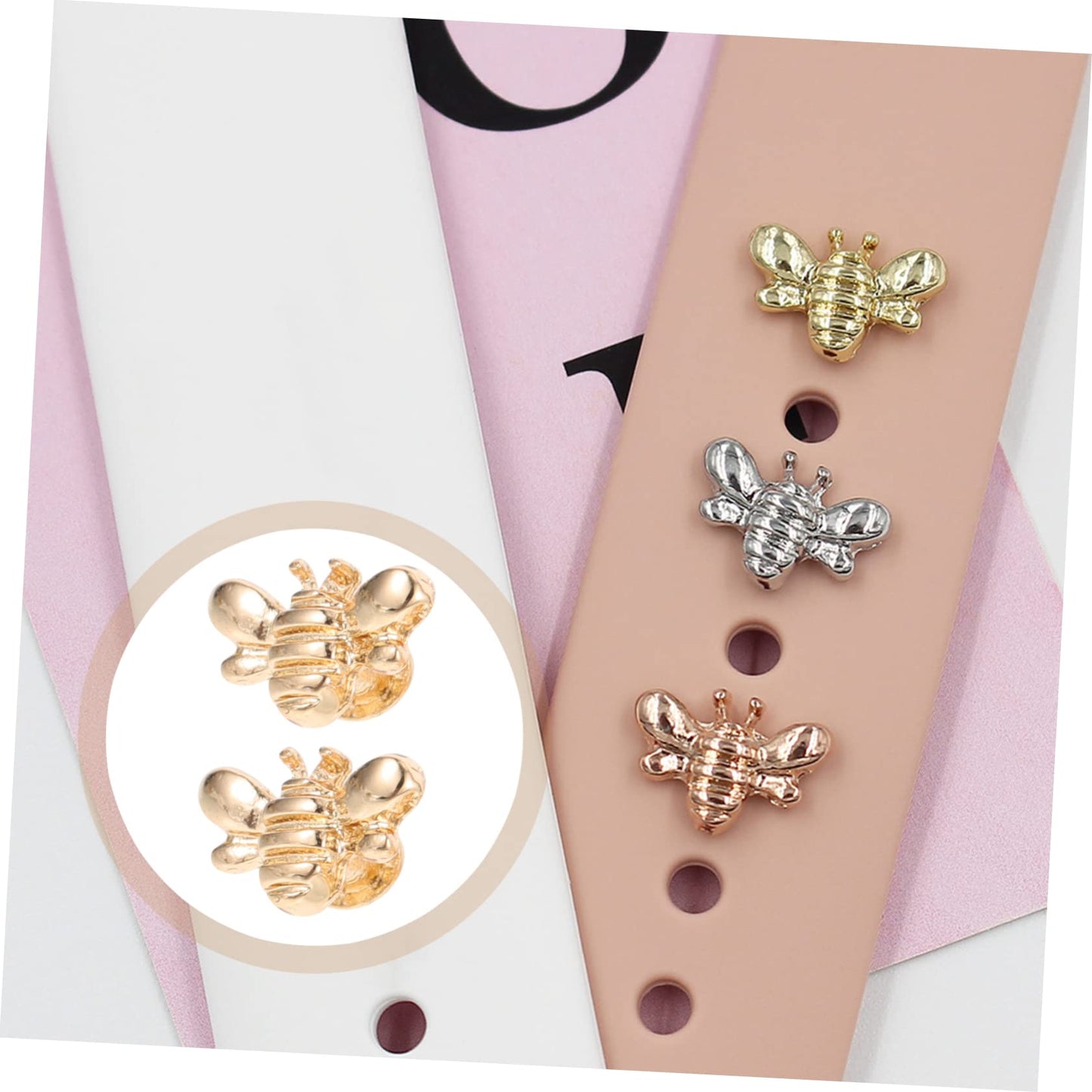 Angoily Watchband Bee Charm Set 6Pcs Watch Strap Decorative Nails Bee Shaped Charms for Watch Band Accessories Women Girls