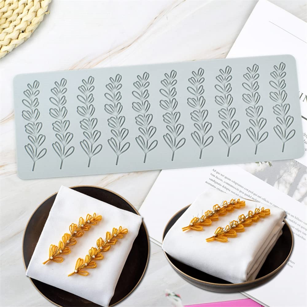 TUKE 3D Hollow Lace Fondant Molds Fruits Leaf Shape Lace Mat Party Cake Decoration Tool Cupcake Mat Silicone Molds for Polymer Clay Chocolate Baking Gummy Mould (Leaf_12x4.4x0.16inch_N)