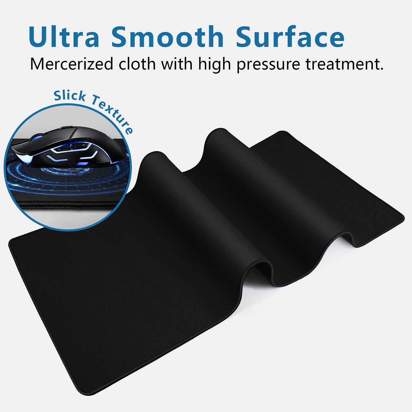 Large Mouse Pad- 31x12 in. XL Mousepad Keyboard Pad with Stitched Edges, Uitra-Smooth Mouse Mat & Non-Slip Rubber Base, Gaming Mouse Pad for Gamer, Office & Home, Black
