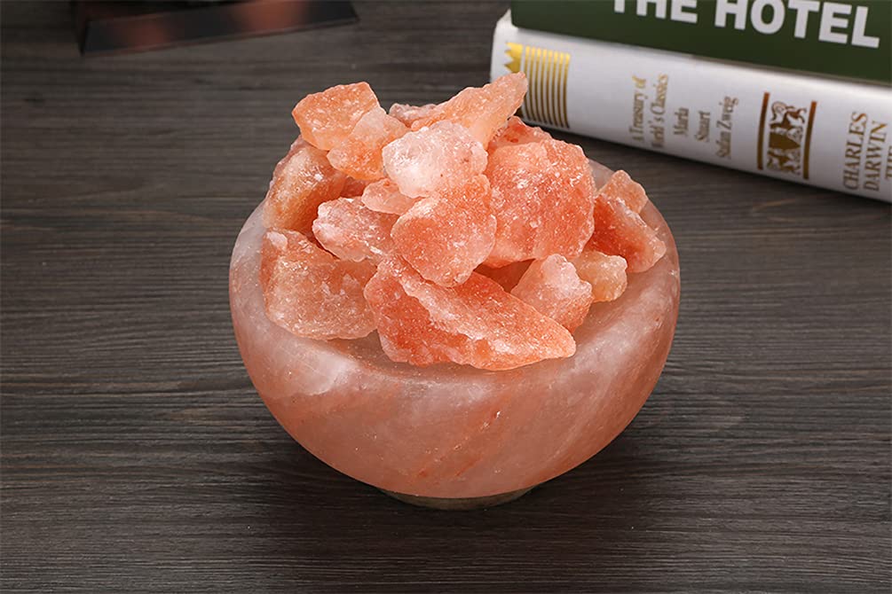 RUITASA Pink Himalayan Crystal Salt with Natural Crystal lamp Bowl, dimmers Lines and Classic Wood Base