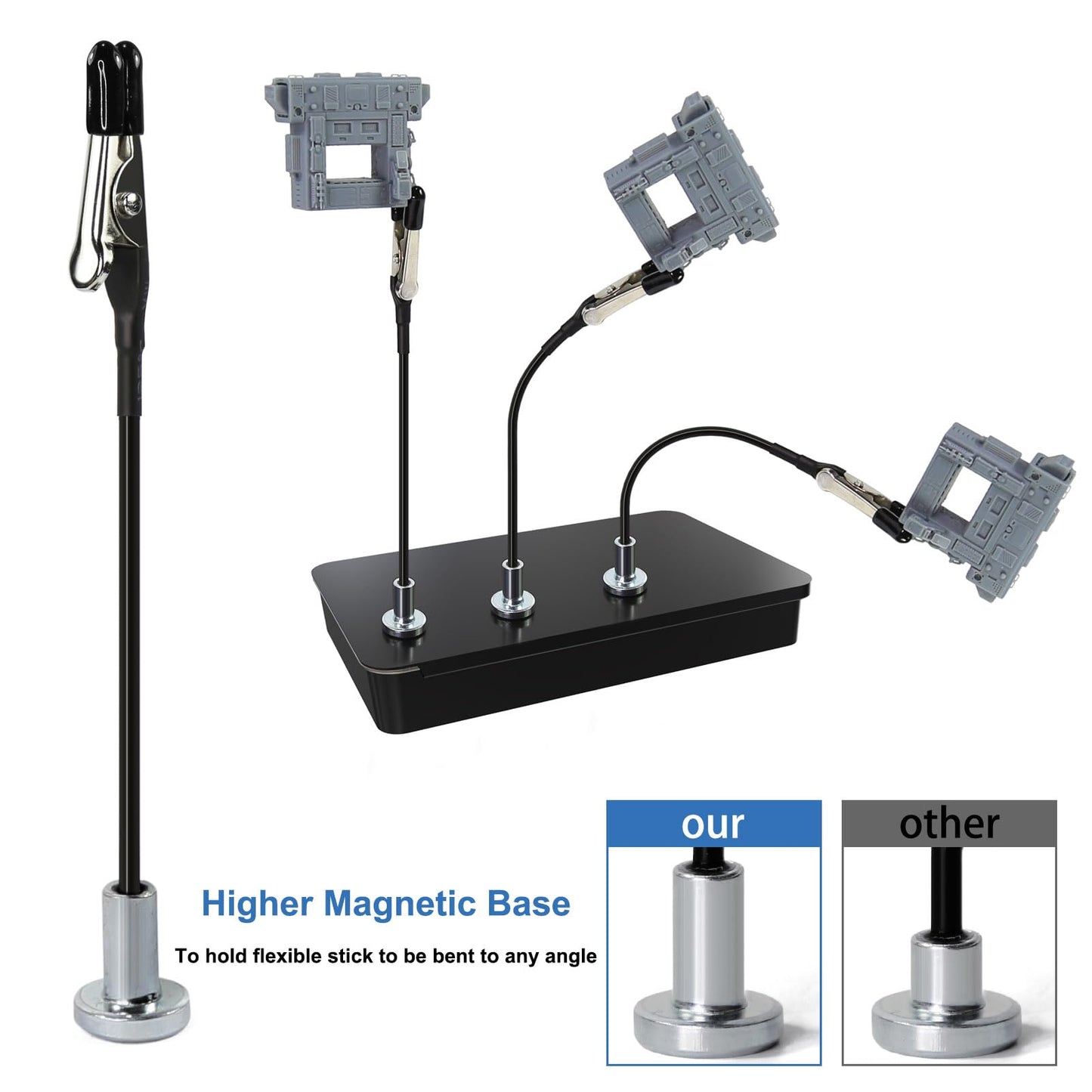 1PC Metal Model Painting Stand Base Holder and 16PCS Magnetic Bendable Alligator Clip Stick Set Modeling Tools for Airbrush Hobby Model Parts GJJC2210L (Base with Bendable Alligator Clip Sticks)