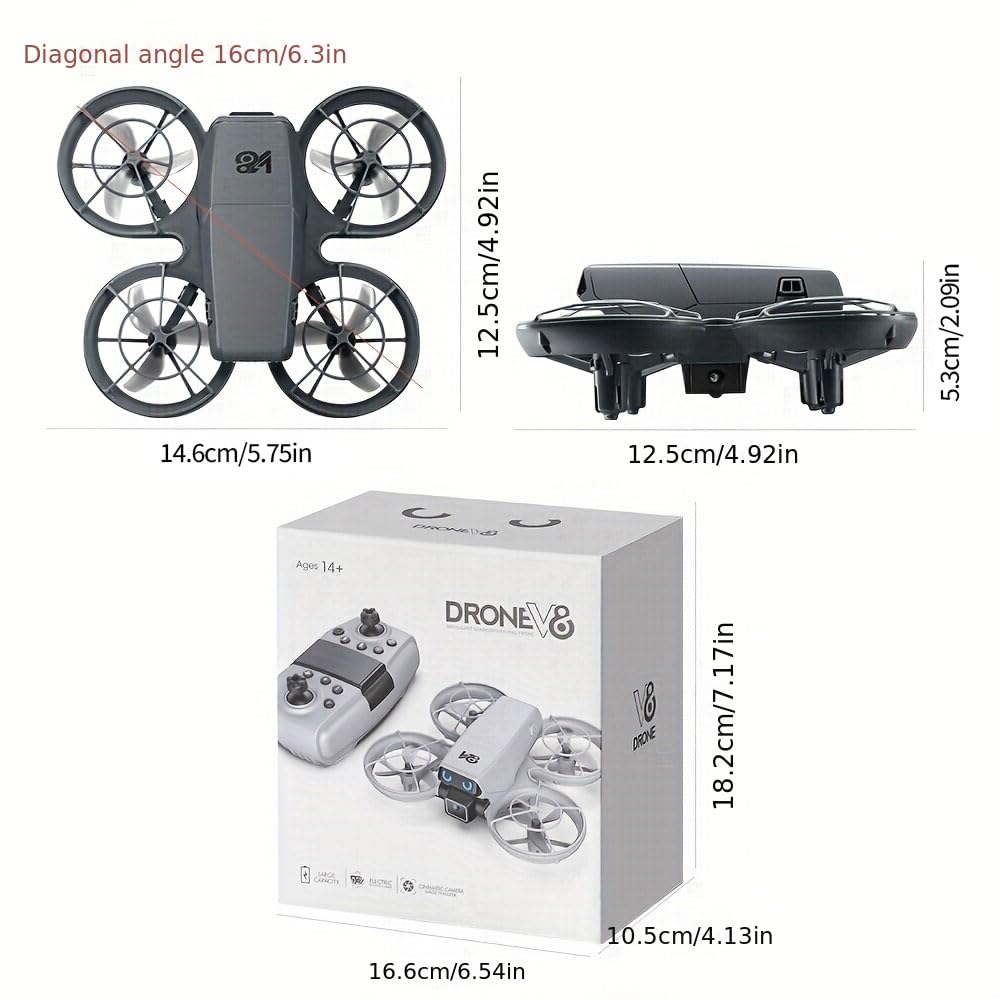 Mini Remote-Control Drone With Camera, A Quadcopter Featuring a Full-Guard Propeller Design to Reduce Collision Risks, With Cool LED “Eye” Lights and Flashing Tail Lights. Obstacle Avoidance, Optical Flow Positioning, 90° Adjustable Camera, Altitude Hold,