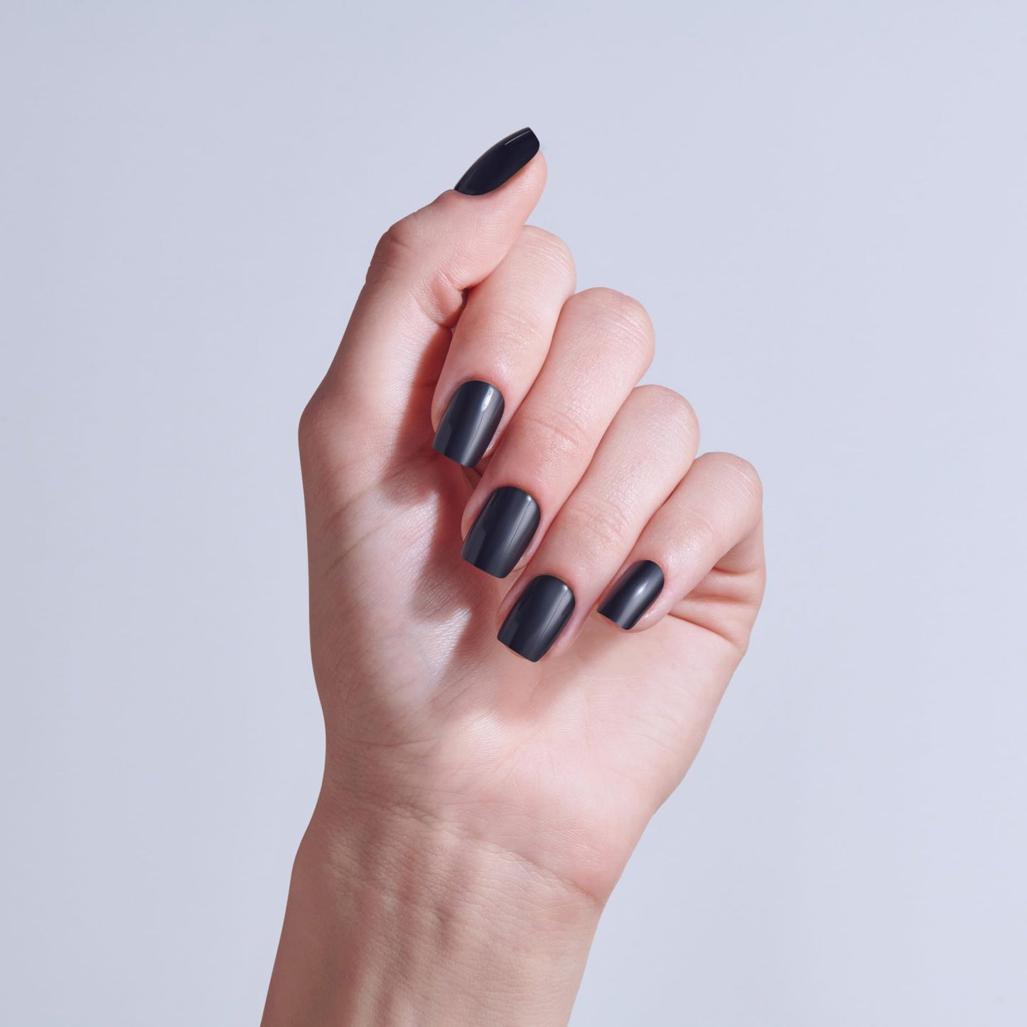 Kiss Core, Press On Nails, Nail glue included, 'Photogenic', Black, Short Size, Squoval Shape, Includes 32 Nails, 2g Glue, 1 Manicure Stick, 1 Mini File