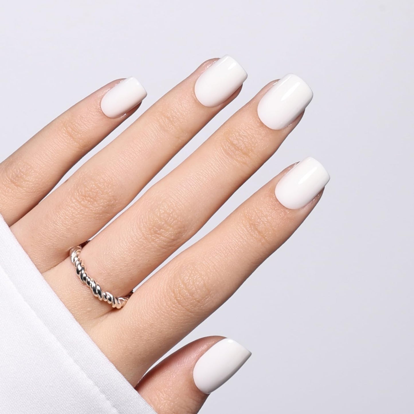 White Press On Nails - Short Square Press On Nails, Glossy Reusable Nails Press Ons for Women DIY Fake Nails 30 Count 15 Sizes Nail Kit with Glue