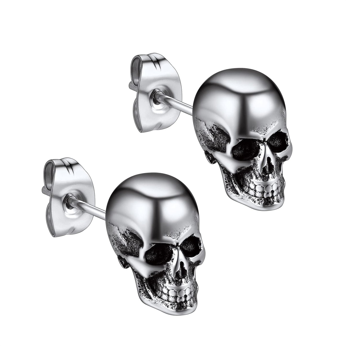Stainless Steel Skull Stud Earrings for Men Women Punk Rock Ear Piercing Earring Halloween Jewelry