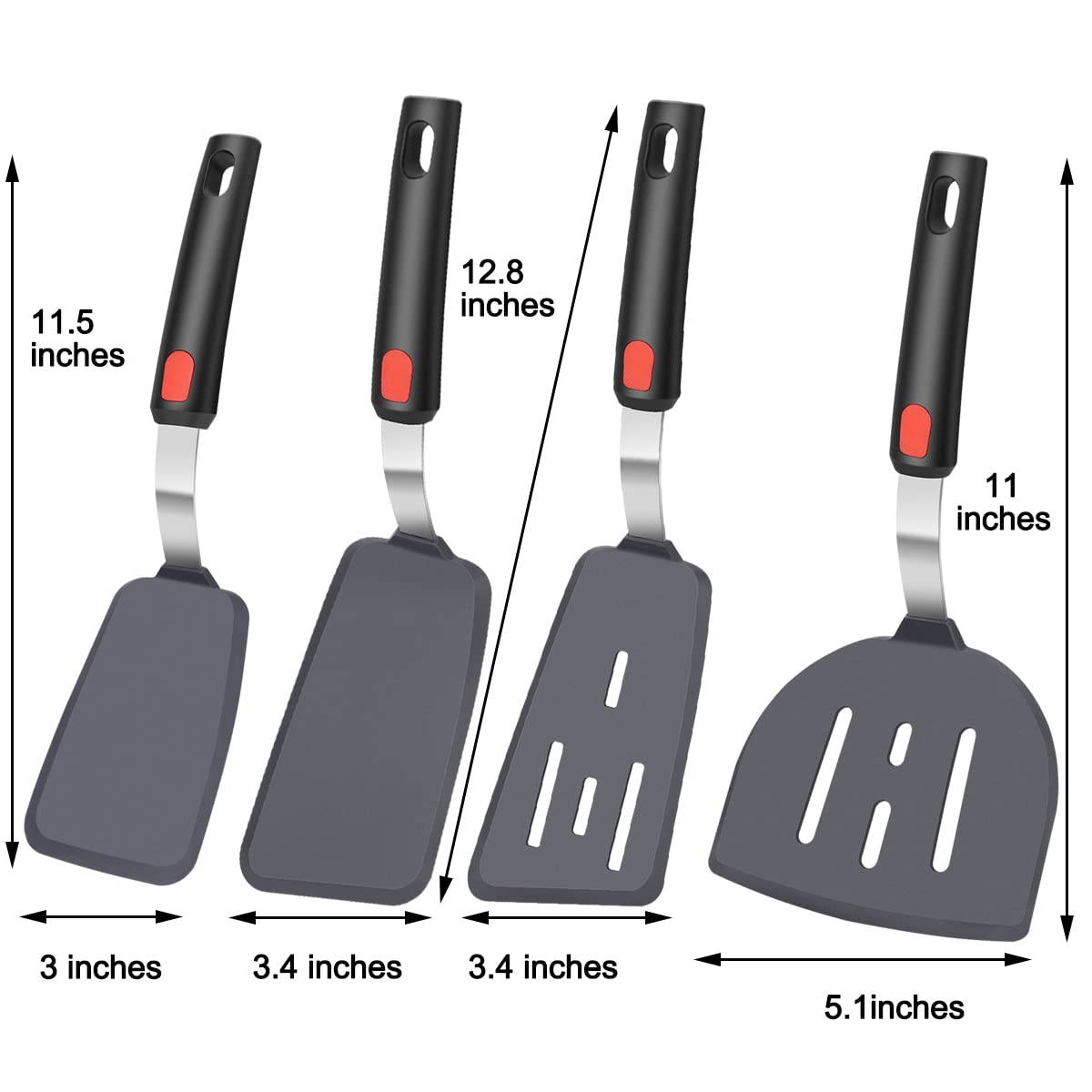 KLAQQED 4Pcs Spatula Silicone Heat Resistant Flexible Rubber Silicone Spatulas for Nonstick Cookware, Burger Pancake Spatula Turner Large Spatulas Set for Cooking Kitchen Utensils Set Black