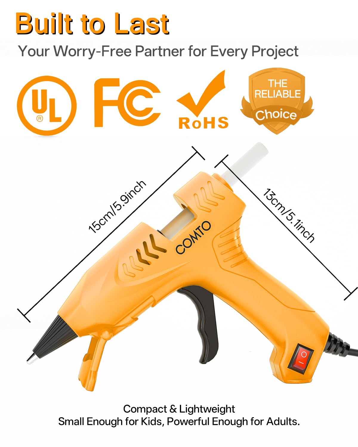 COMTO Hot Glue Gun Kit with 30 Sticks, 20W Fast Preheating Mini Hot Glue Gun and Sticks Set for School Crafts DIY Arts and Quick Home Repairs, Yellow