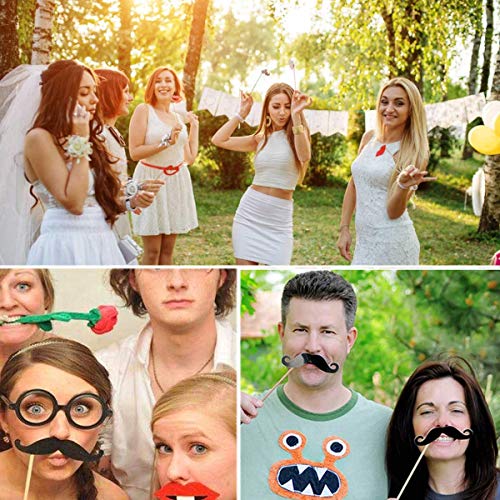 Funny Selfie Props, 89 Pieces with Sticks - Costume Dress Up Accessories for Southwestern, Carnival, Wedding, Birthday Parties