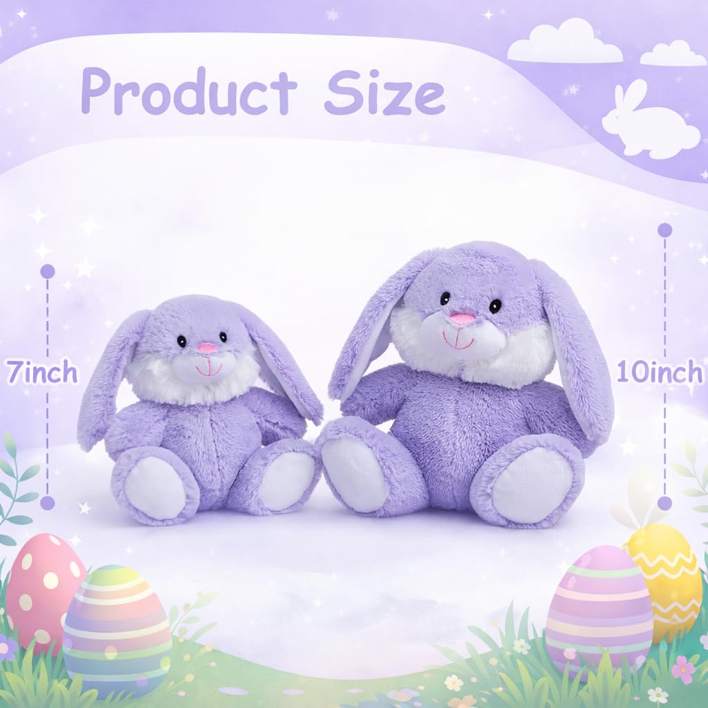 HollyHOME Easter Bunny Stuffed Animal Stuffed Bunny Plush Soft and Cuddly Stuffed Rabbit Easter Gift for Kids Baby Girls 10 inch Purple