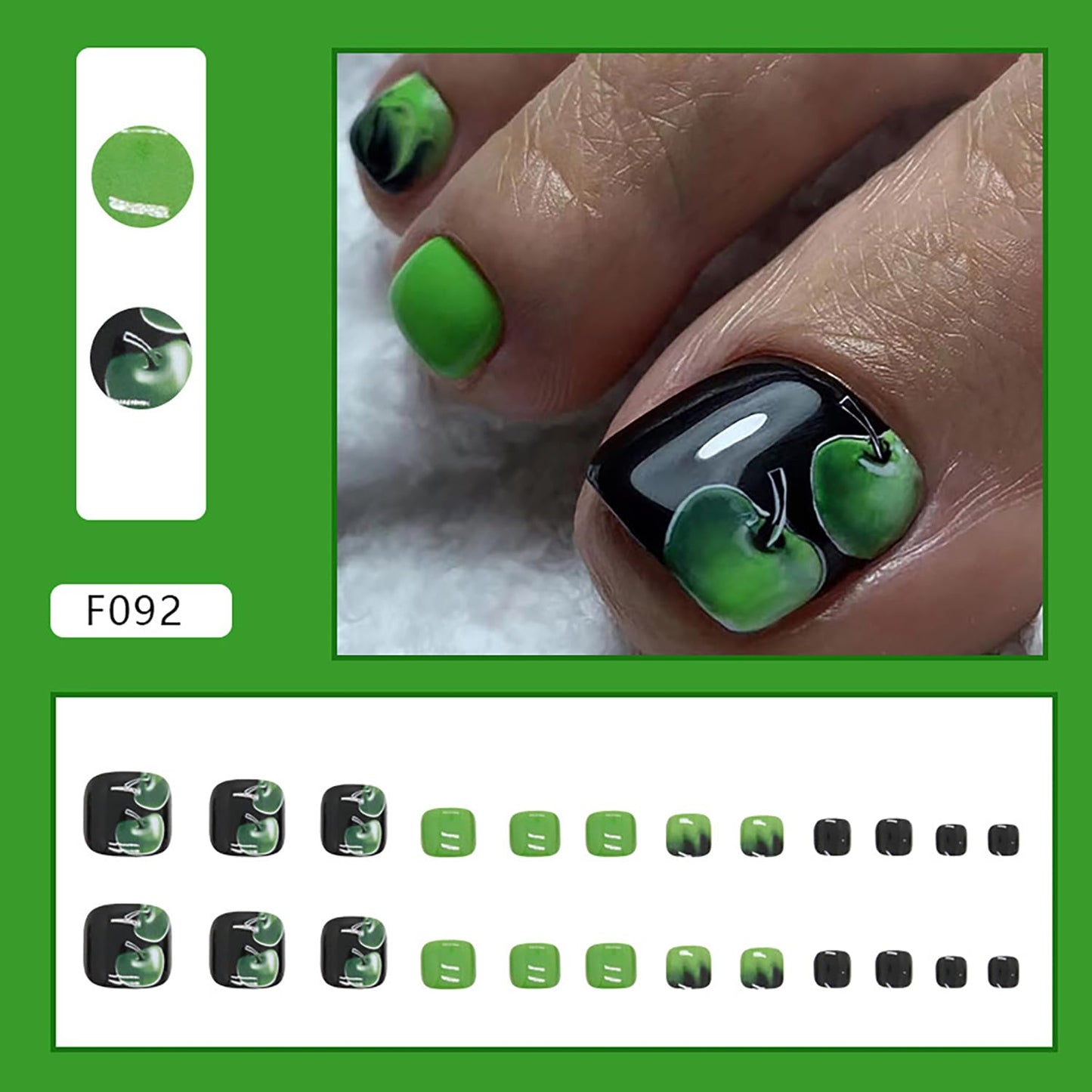 Press On Coffin Toenails With Designs - Full Cover Reusable False Nails With Adhesive Tab, Artificial Acrylic Fake Toe Nails, Glue On With Charm, Stick On for Women