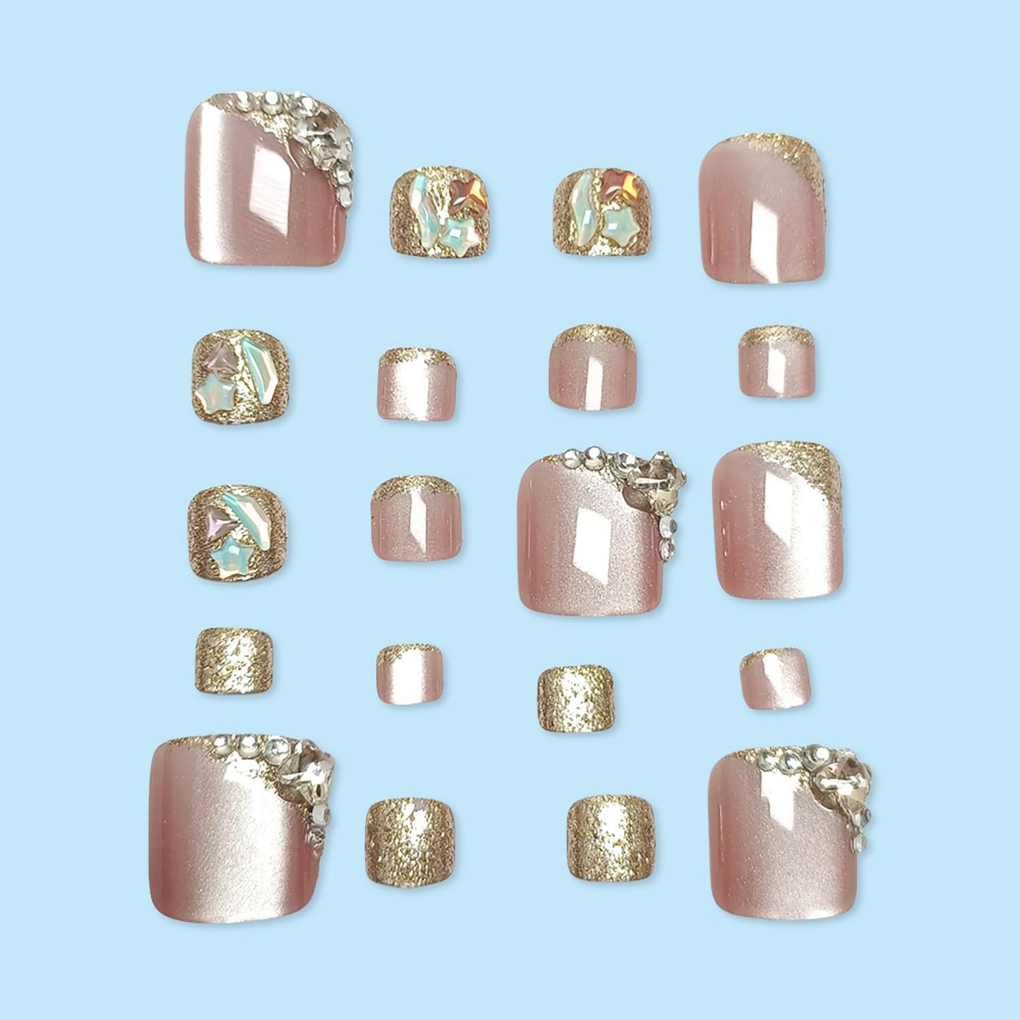 FIEONCIY Press on Toenails with Designs Acrylic Fake Nails for Toe Artificial False Nails with Charms Glue on Toe Nails for Spring Summer Stick on Toenails for Women Girls(JMZ050)