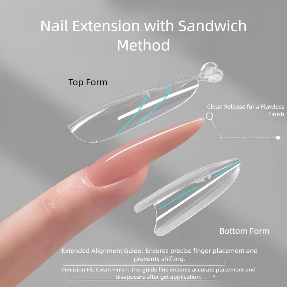 Sandwich Dual Nails Forms, Almond 240Pcs Double-Layer Nail Mold Set, 15 Sizes Top and Bottom Molds Plastic Forms for Builder Gel Nail Extensions, Salon Nail Art Tools At Home