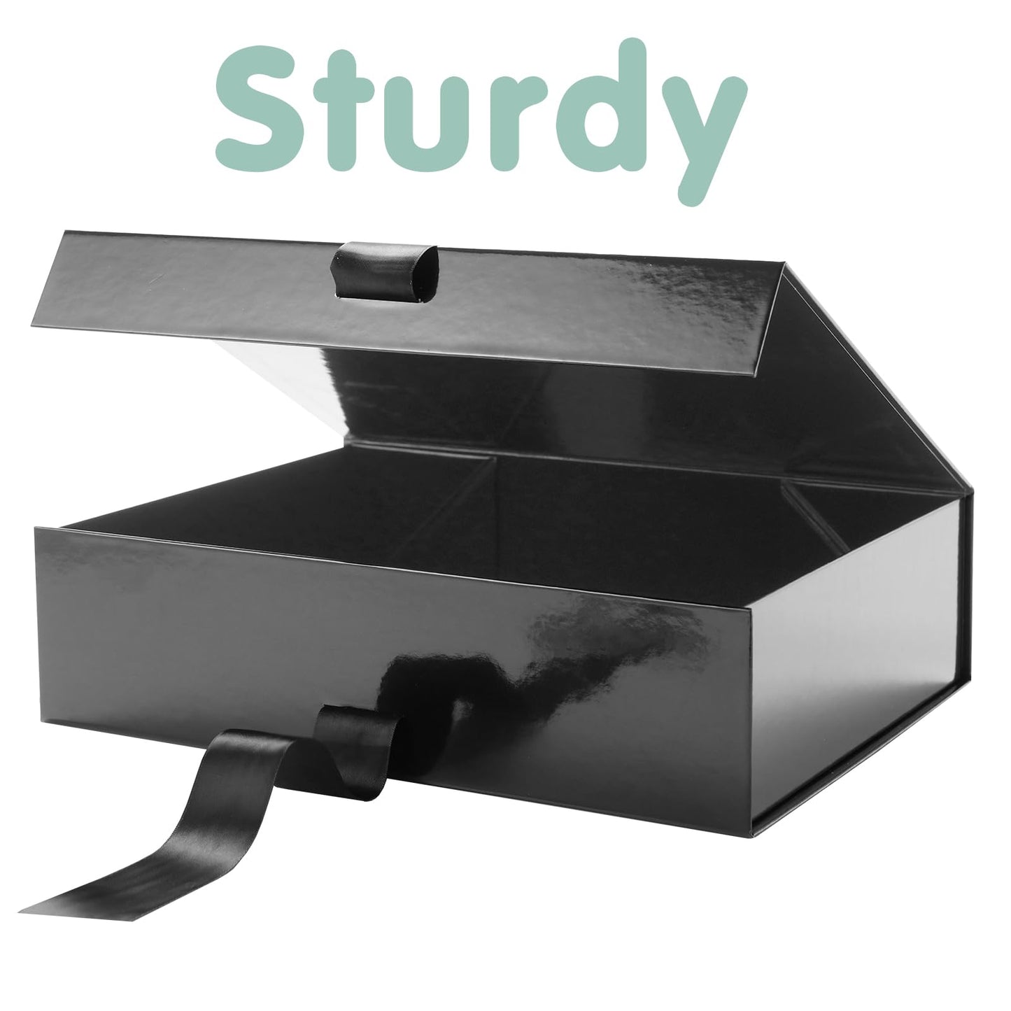 HAPPY POTATO Large Gift Box with Lid and Ribbon, Groomsman Proposal Box, Magnetic Gift Box for presents (Glossy Black,pack of 5,13.5x9x4.1 Inches)