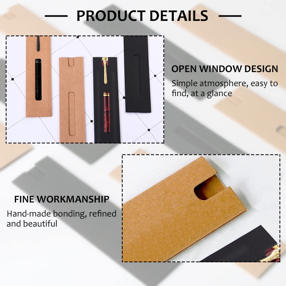 20Pcs Single Pen Sleeve Case Holder, Single Pen Pouch with Window for Display, Single Pen Protector Made of Paper, Pen Packaging Bag (Brown)