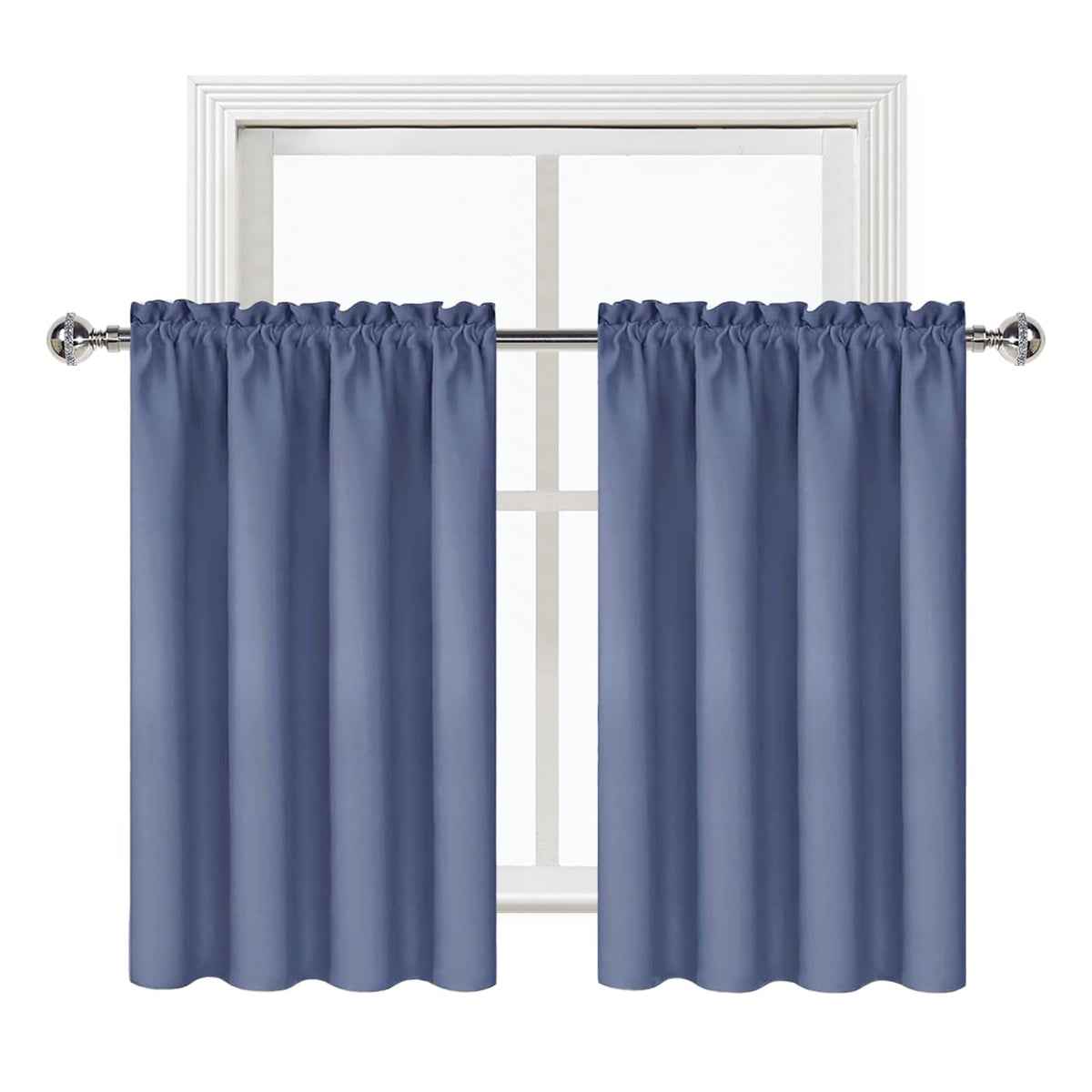 Short Blackout Curtains 52 x 36 Inch for Kitchen RV Bunk Dusty Blue (2 Count)