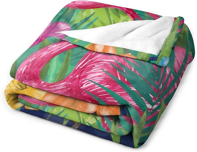 Flamingo Blanket Gifts - 40 x 50 Inches Funny Flamingo Throw for Girls - Green Soft Fuzzy Plush Blankets for Sofa