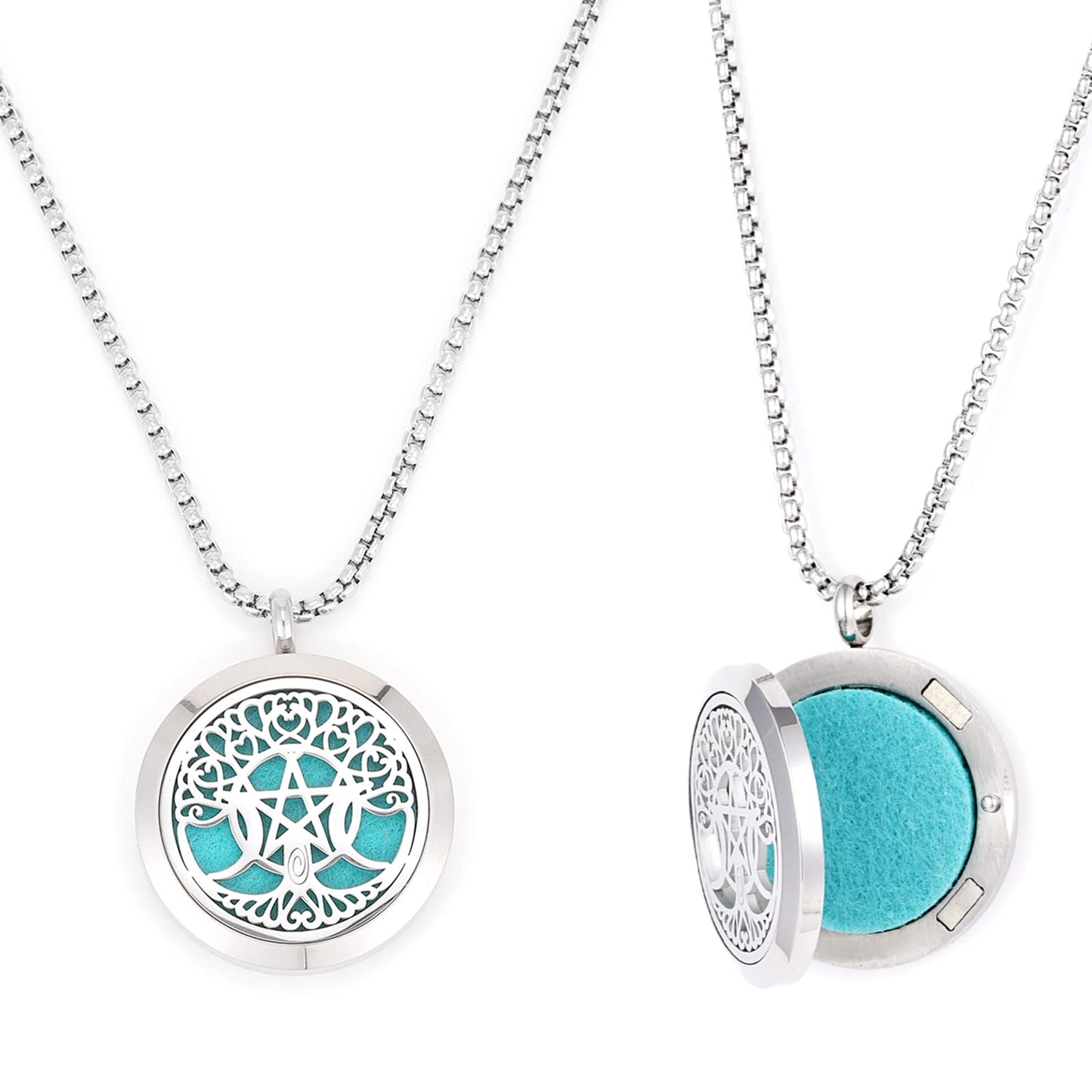 Essential Oil Diffuser Viking Necklace - Stainless Steel Locket- Best for Aromatherapy-Perfume, Fragrance, Scent Diffusers for Women and Girls (Life Tree of Moon Star)