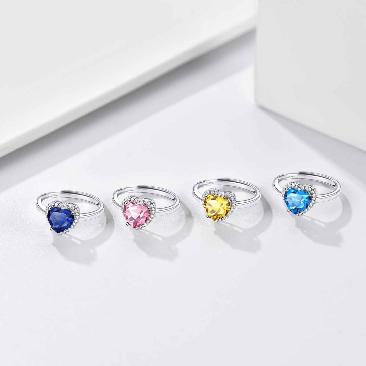 Bestyle Adorable September Sapphire Birthstone Rings 925 Sterling Silver CZ Heart Gemstone Rings Great Birthday Gift for Daughter/Wife/Mom/Grandma