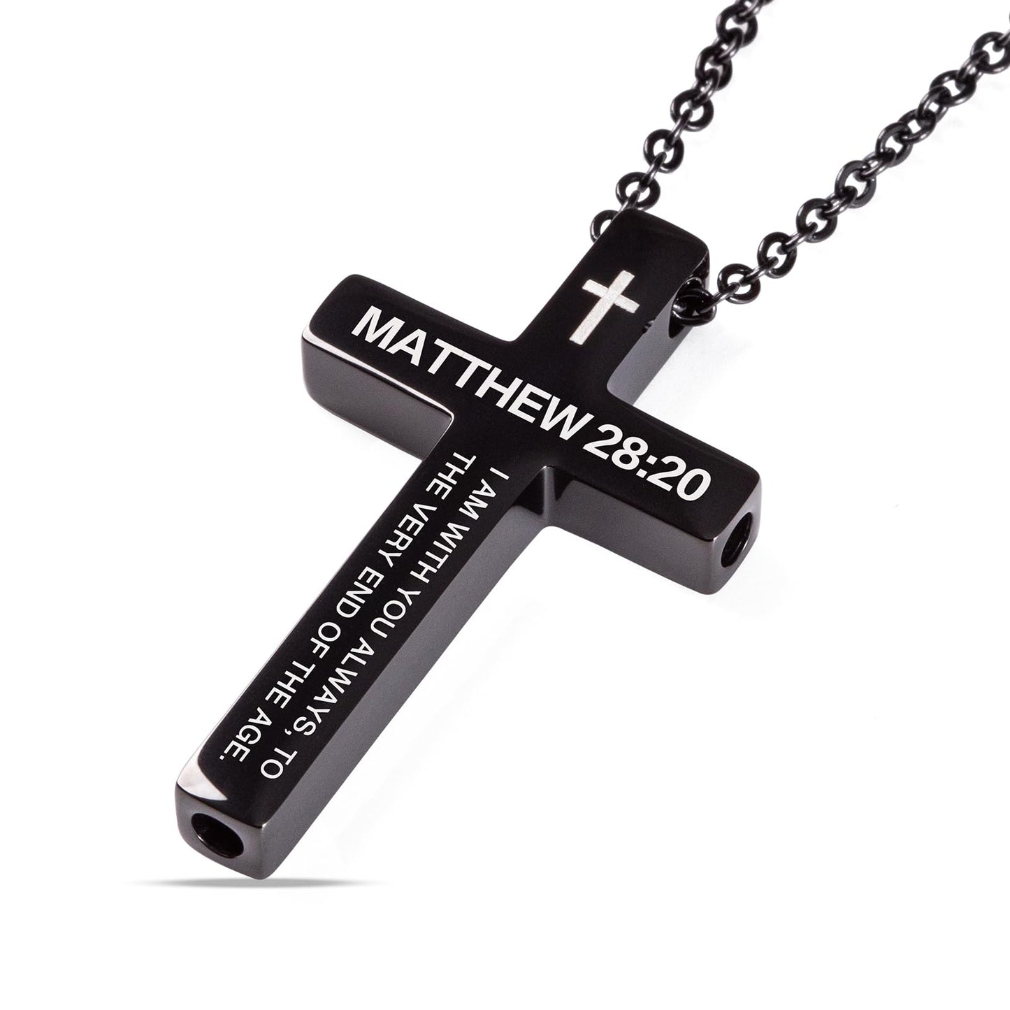 FUNPAR Cross Breathing Necklace for Anxiety, Inspirational Bible Verse Mindfulness Pendant Necklace, Stainless Steel Meditation Breathwork Tool, Anxiety Relief Items for Teens Gift(Black 28: 20)