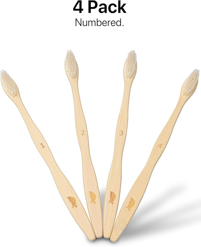 Sea Turtle Bundle Toothbrush and Swabs, Plant-Based Bristles Bamboo Toothbrushes (4 Pack) and Bamboo Cotton Swabs (500 Count)