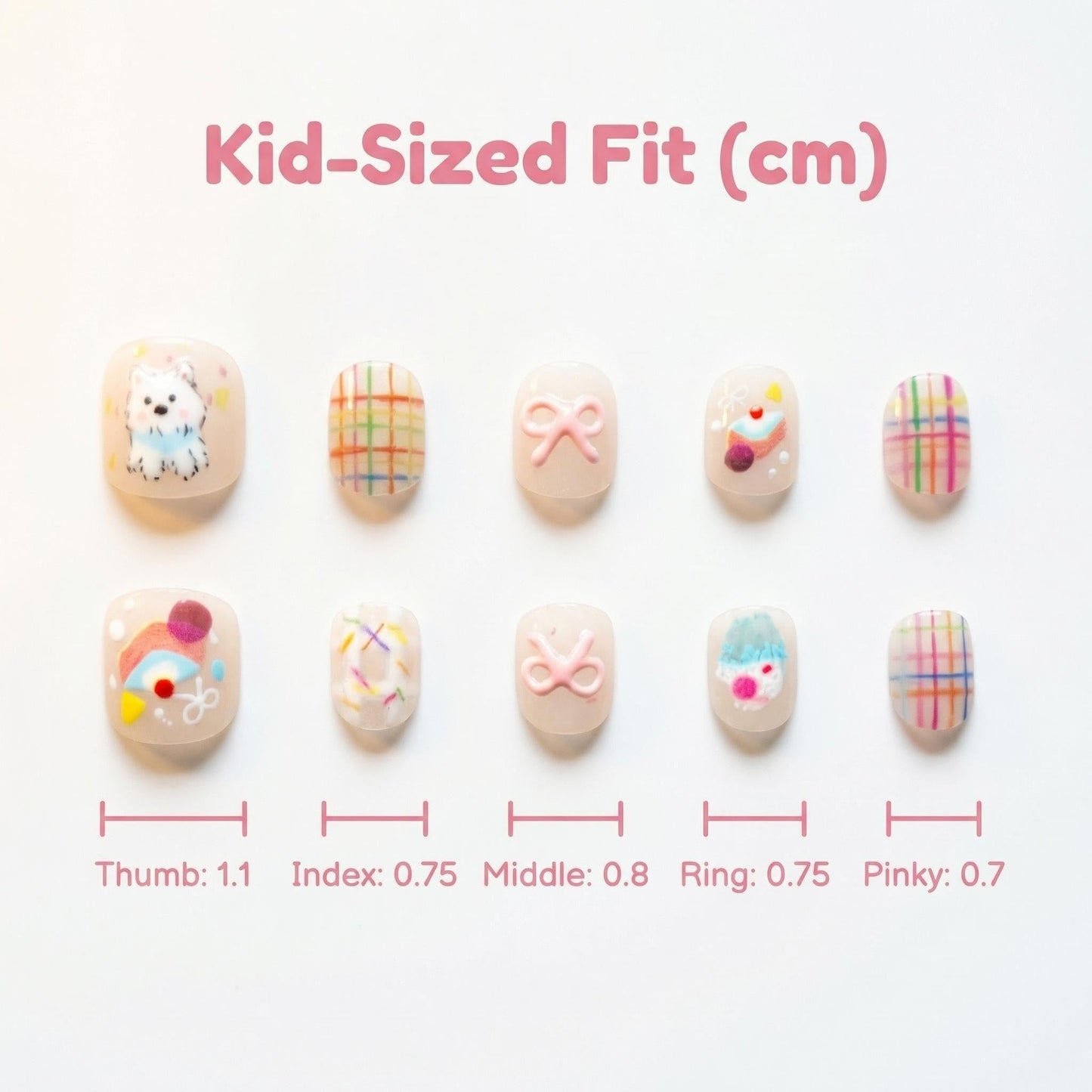 Kids Press On Nails, Happy Day Party Design, Cute Birthday Glittered Nails for Girls, Strawberry & Cake Style, Easy Apply, 24pcs