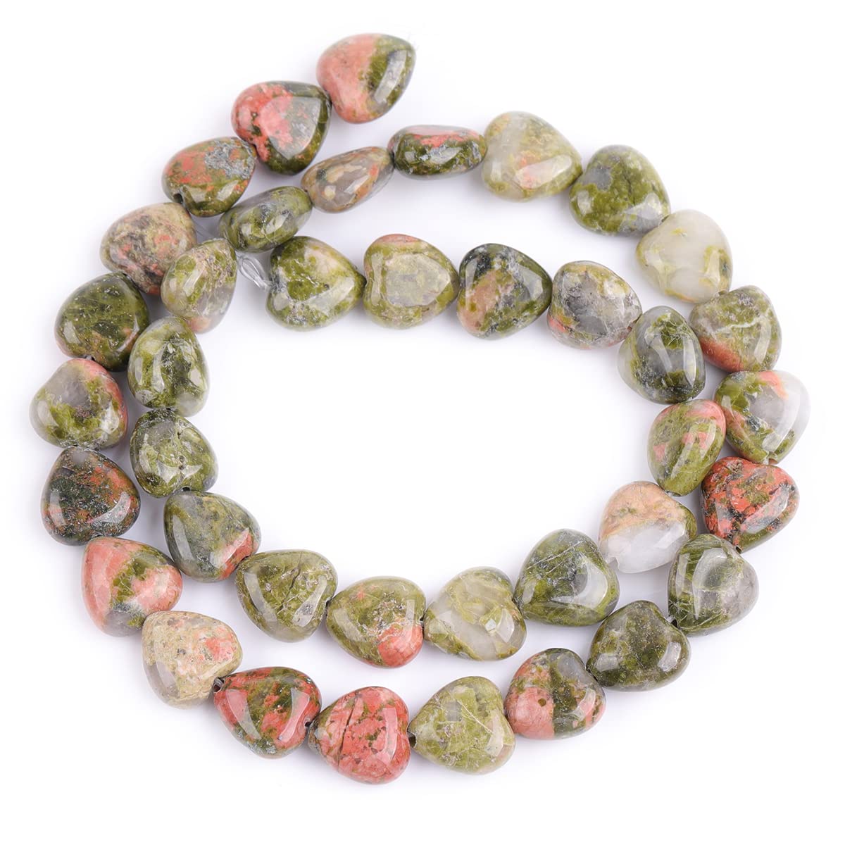 GEM-Inside 10mm Heart Charms Natural Green Unakite Jasper Gemstone Stone Beads for Jewelry Making Full 15" Strand Power Energy Healing Chakra Stone Beads