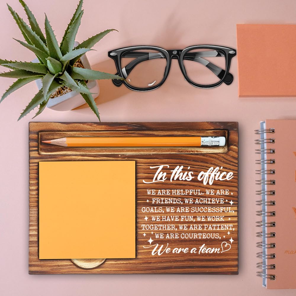 in This Office We are a Team, Inspirational Gifts for Coworkers, Employee Appreciation Office Sign, Thank You Gifts for Team Work Friends, Farmhouse Wood Self-Stick Note Pad Holders-LBB135