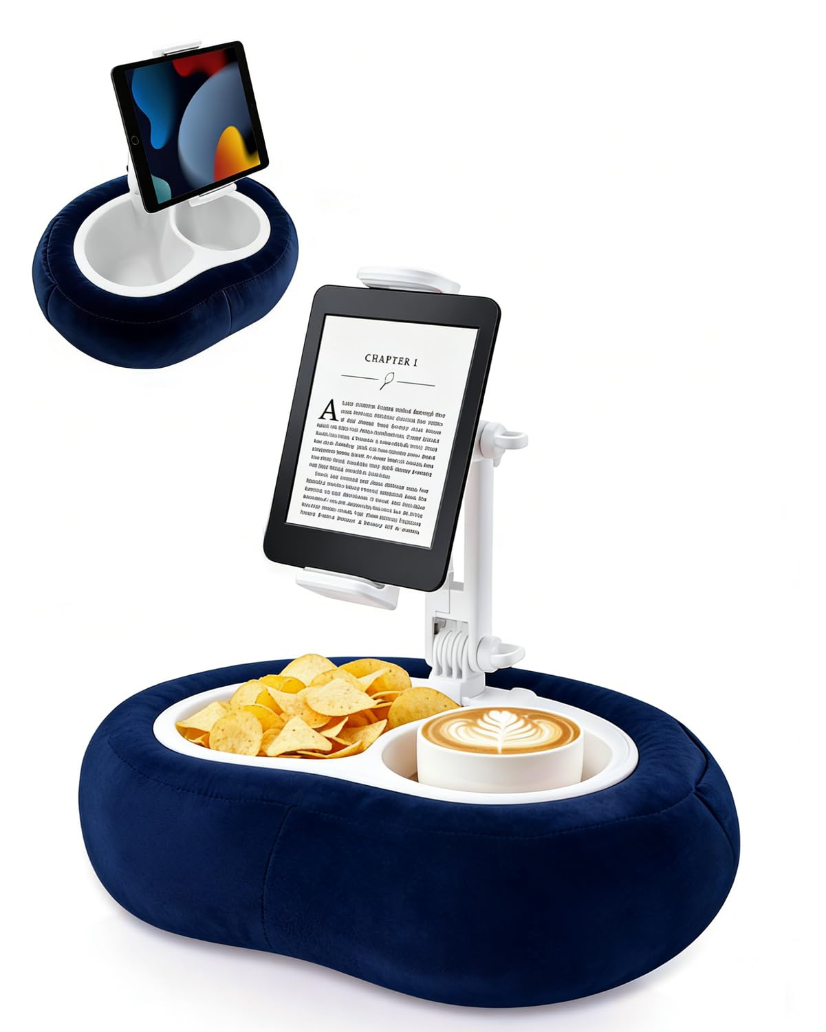 Miledi Tablet Pillow Stand, Compatible with 4.7"-12.9" Kindle, iPad, Phone/Tablet, 360° Rotating Phone Holder for Bed, Detachable Bowl, Reading and Relaxation on Bed (Blue)