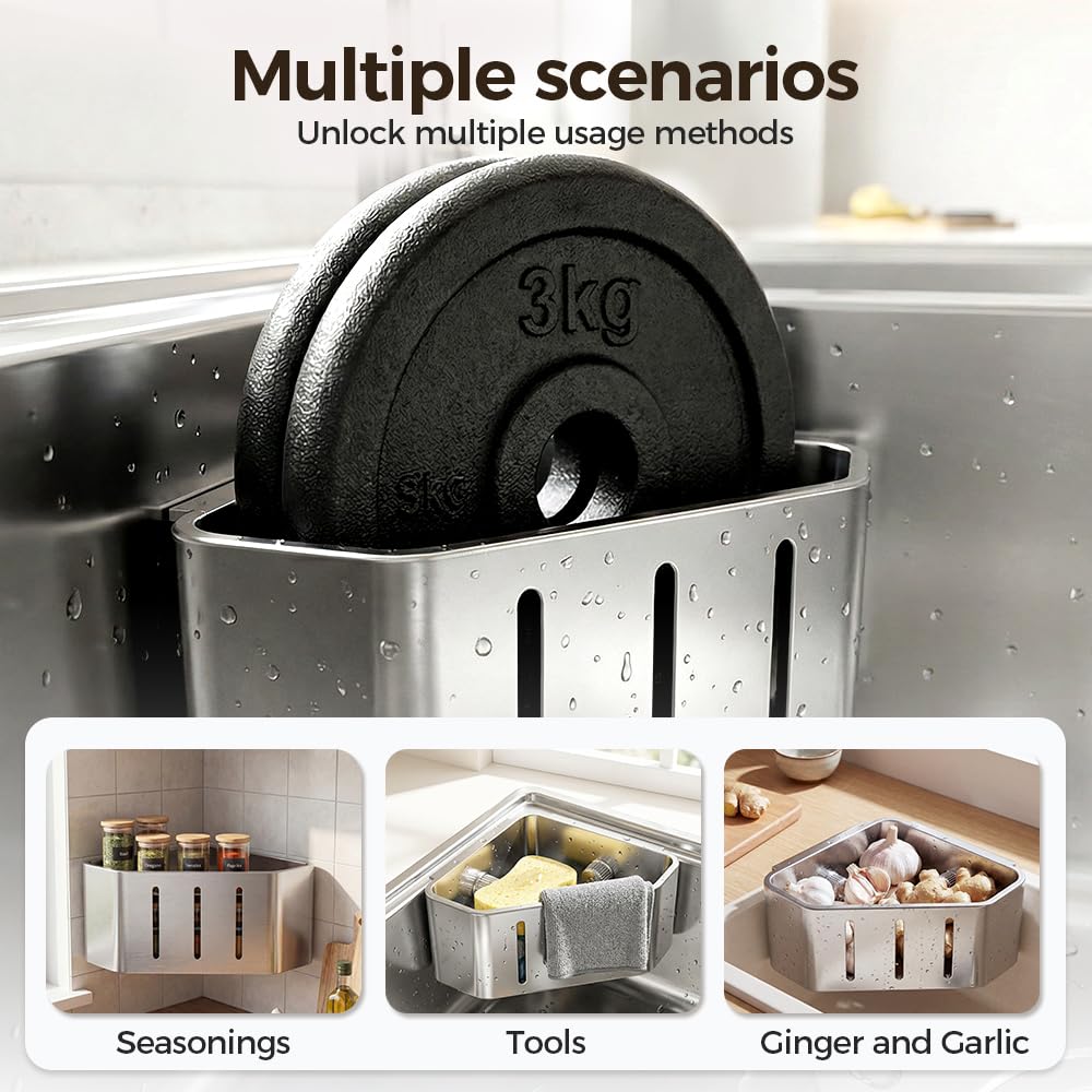 Mintiml Sponge Holder for Kitchen Sink,2026 Sink Caddy Organizer with Suction Cups,Rustproof Kitchen Storage Rack for Sponge,Soap,Stopper,Brush (1, Triangle)
