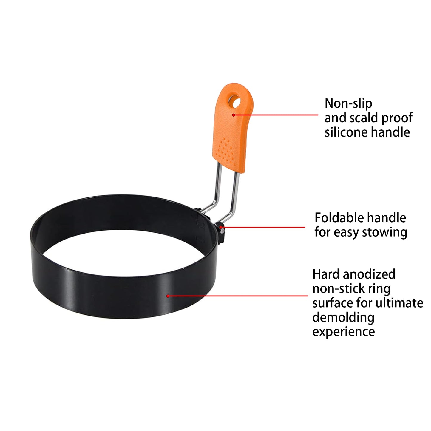 3.5" Egg Rings 6“ Pancake Mold with Silicone Handle, Round Mold for English Muffins - Griddle Cooking Shaper for Indoor Camping Breakfast Sandwiches w/Silicone Oil Brush set of 6 (4pcs 3.5"+2pcs 6")