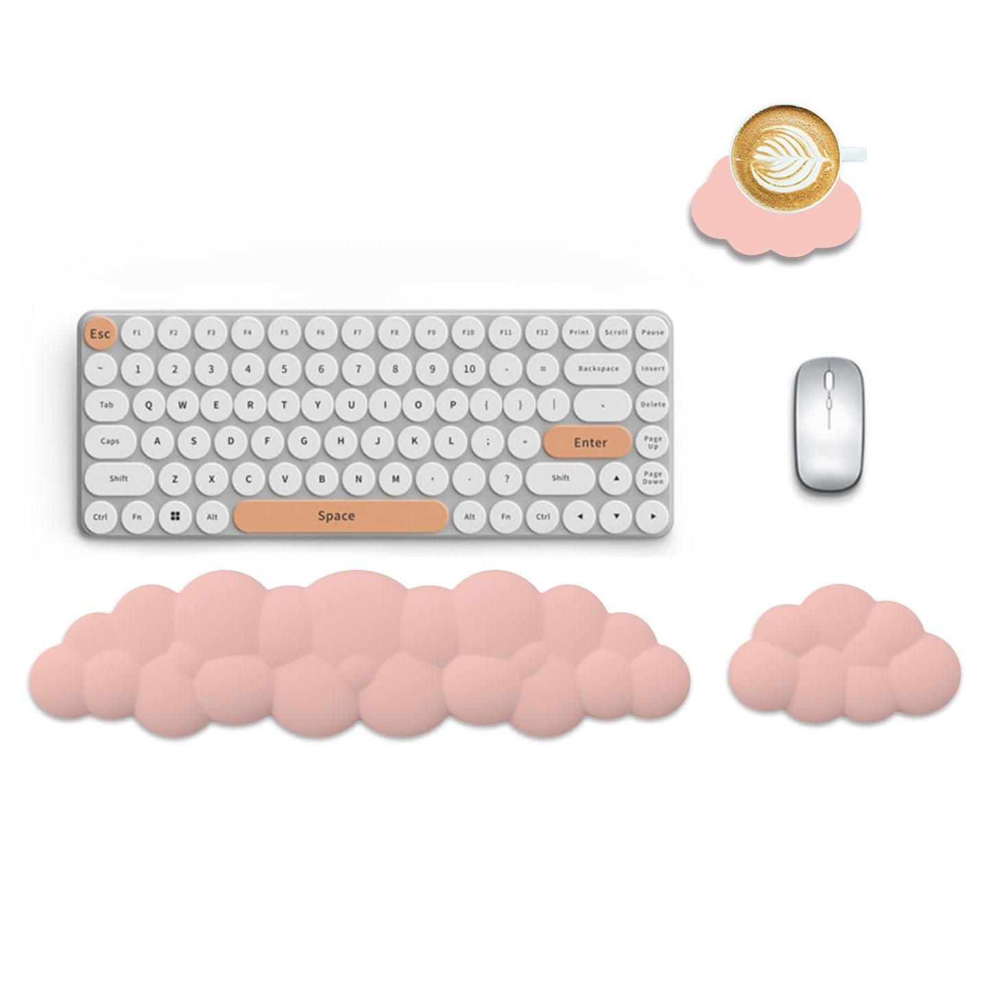 Lauspuck Cloud Keyboard Wrist Rest Mouse Pad Set, PU Leather Memory Foam Wrist Cushion Support, Mouse Wrist Pad, Non-Slip Wrist Support for Home, Office, Light Pink Cloud