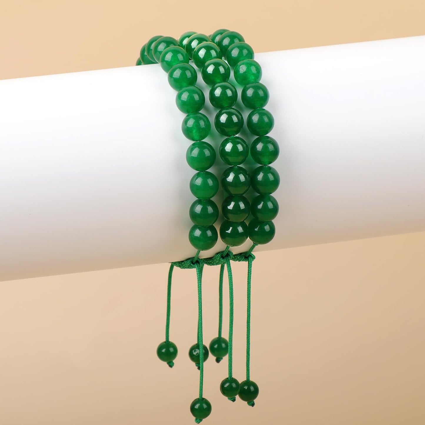 AD Beads Natural 8mm Gemstone Bracelets Healing Power Crystal Macrame Adjustable 7-9 Inch (Green Jade)