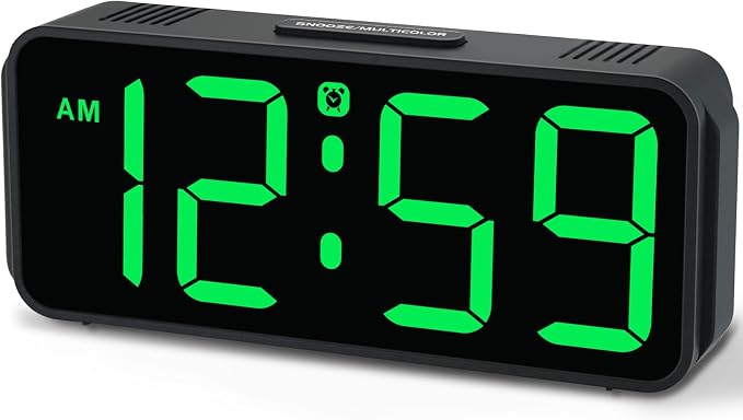 Peakeep Small Digital Alarm Clock for Bedroom, Large Number, Battery Backup | Plug-in Tiny Electric Clock Brightness Dimmable for Bedsise Desk Table Small Spaces, 5 Volume, Easy to Set, Adapter Included