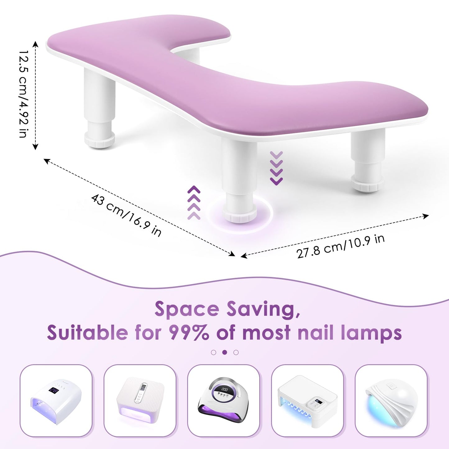 Manicure Arm Rest for Nails Tech: U-shaped Adjustable Nail Armrest - Purple PU Leather Hand Stand Rest for Manicurists