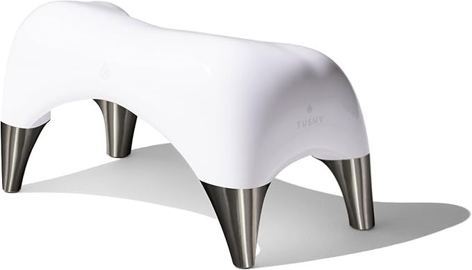 TUSHY Ottoman: A Premium Toilet Stool for The Bathroom, Modern Sleek Design | Squatting Position Helps Improves Bowel Health & Relieves Constipation (Tall 9" Stool), White/Brushed Nickel